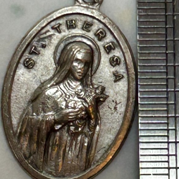 Jewelry - Vintage Saint St Theresa Therese Old Rustic Religious Medal Pendant Italy